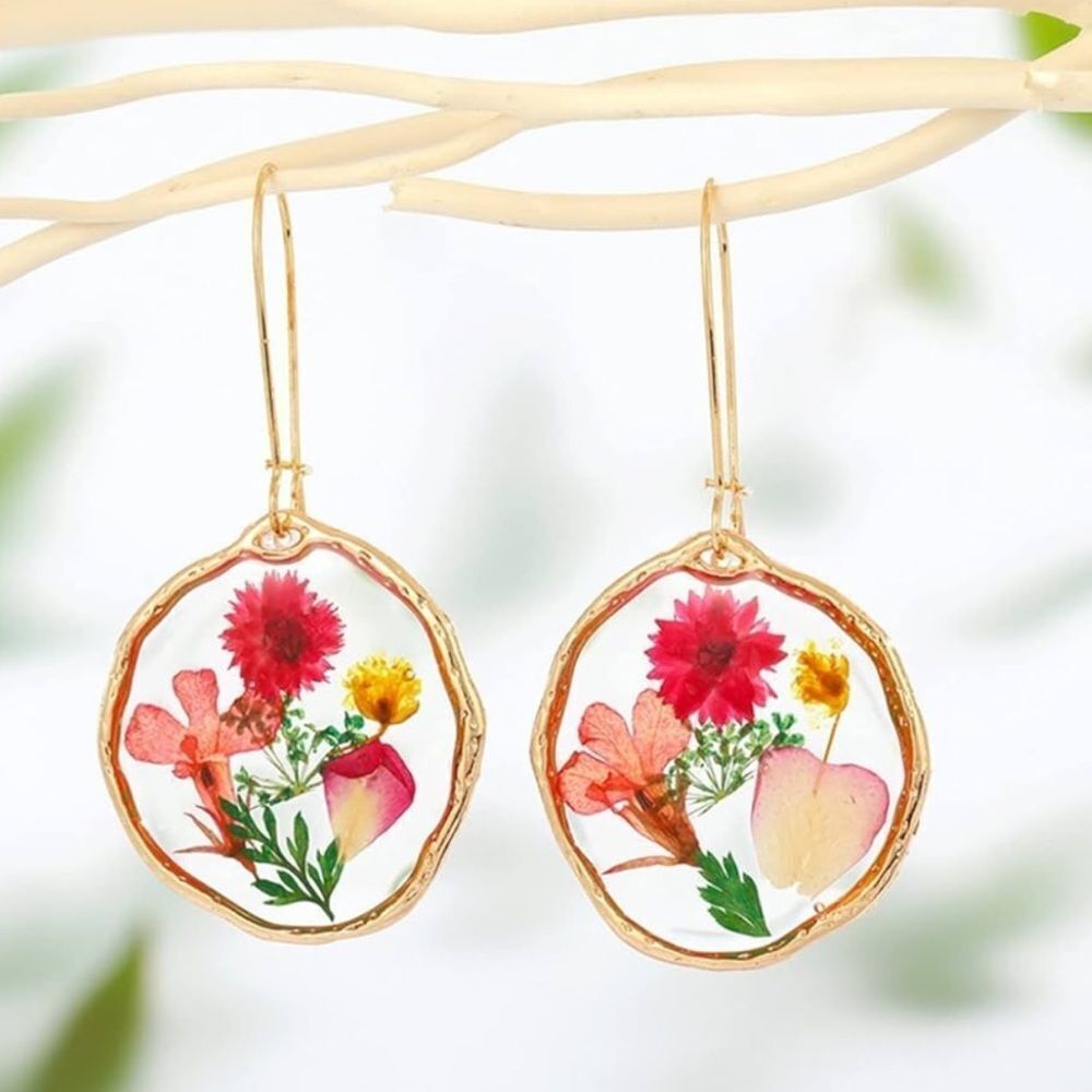 Floral Resin Hoop Fresh And Sweet Earrings Comfortable To Wear Flowers Earrings